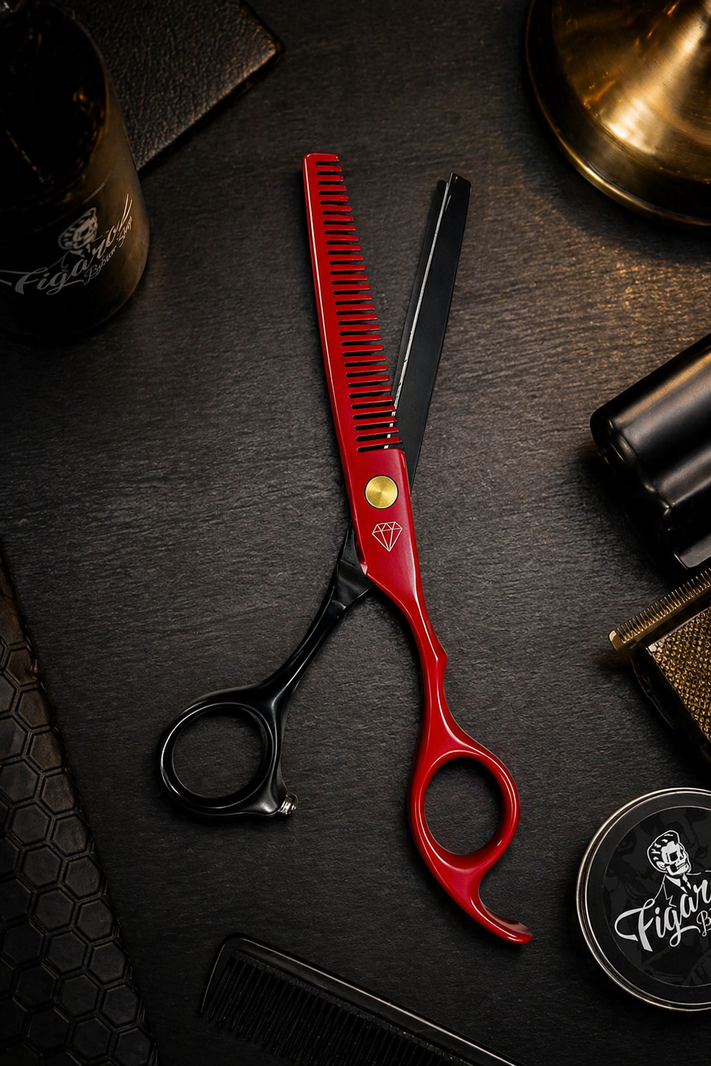 TIJERA DE ENTRESACAR NEGRO CON ROJO